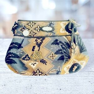 Spartina 449 Gold Gray Blue Pleated Canvas Bag